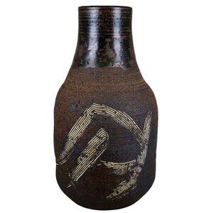 Vintage Studio Pottery Bottle – Signed “Dutton” 1962, Rustic Stoneware Vase with